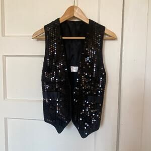 Vintage Black Sequin Vest Silky Back Cabaret Nightlife